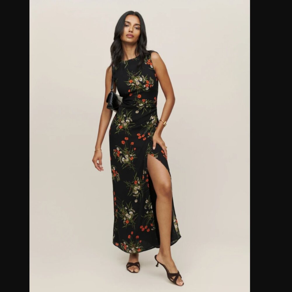 Reformation Ledger Black Floral Maxi Dress NWT Size 2